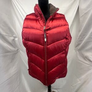 Eddie Bauer Womens Puffer‎ Vest Red Zip Front Stand Collar Quilted Goose Down